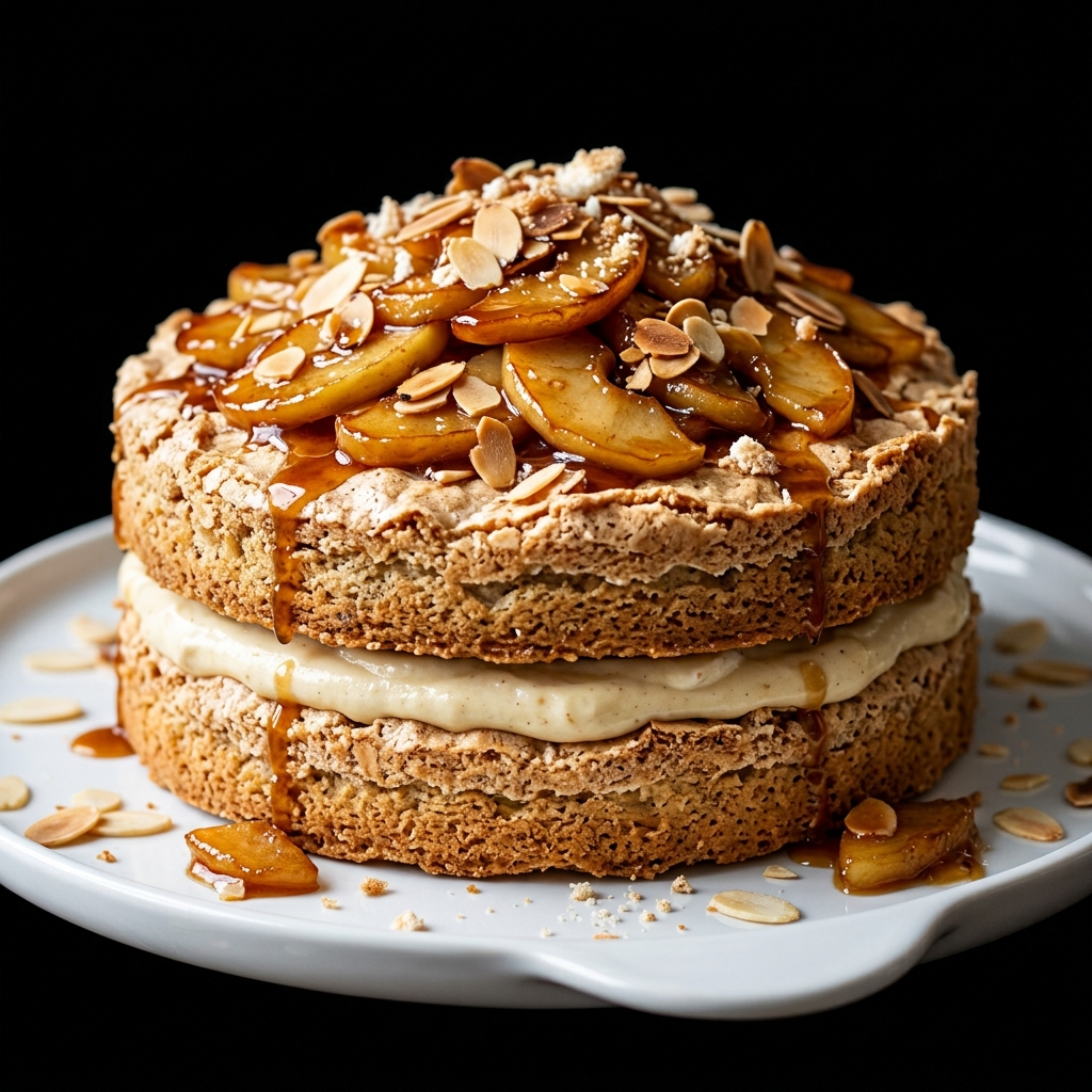 Elite Double-Layer Almond Meringue Cake with Maple Apples