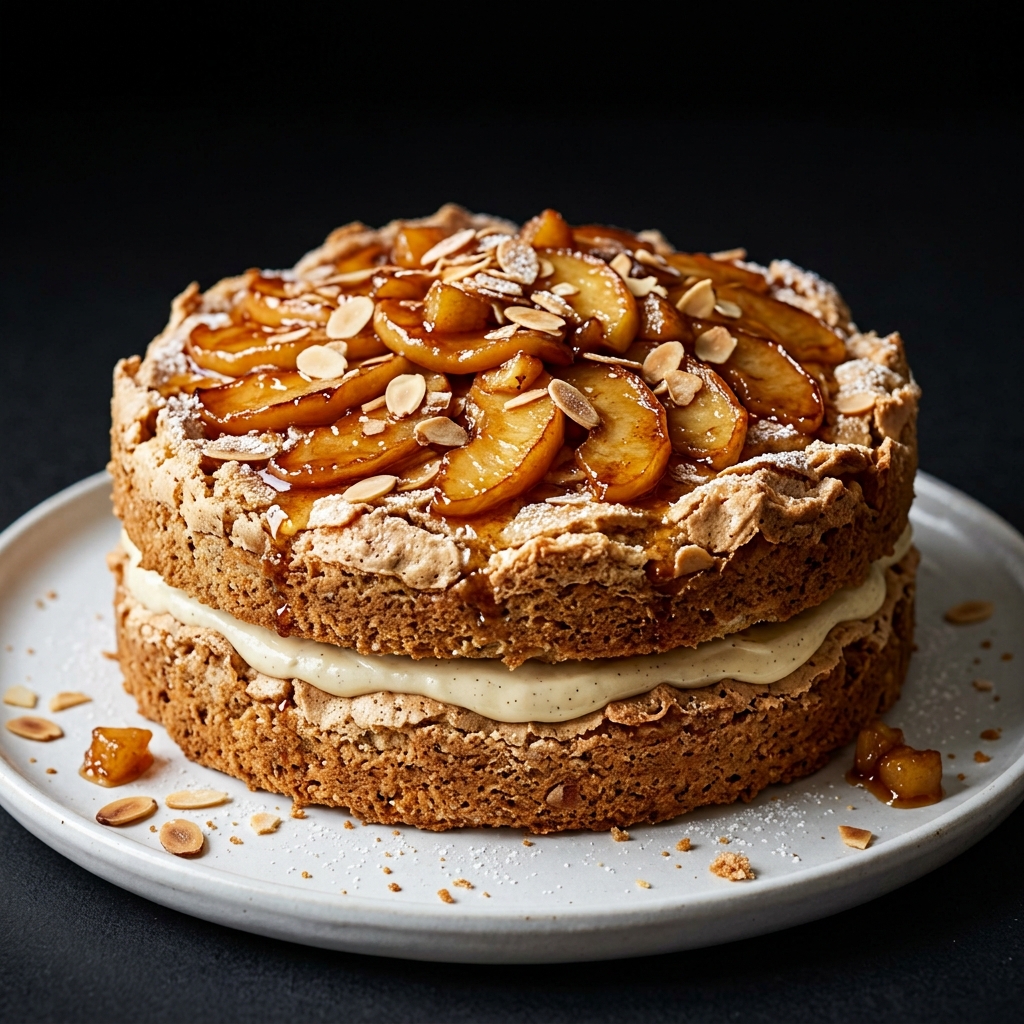 Elite Double-Layer Almond Meringue Cake with Maple Apples