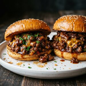 Mouthwatering BBQ Beef Sloppy Joes Recipe with Tender Ground Beef, Sweet BBQ Sauce, Cheddar Cheese & Toasted Buns