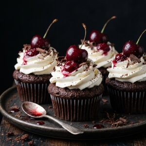 Homemade Black Forest Cupcakes – Decadent Chocolate Cherry Cupcakes with Light Whipped Cream and Chocolate Shavings