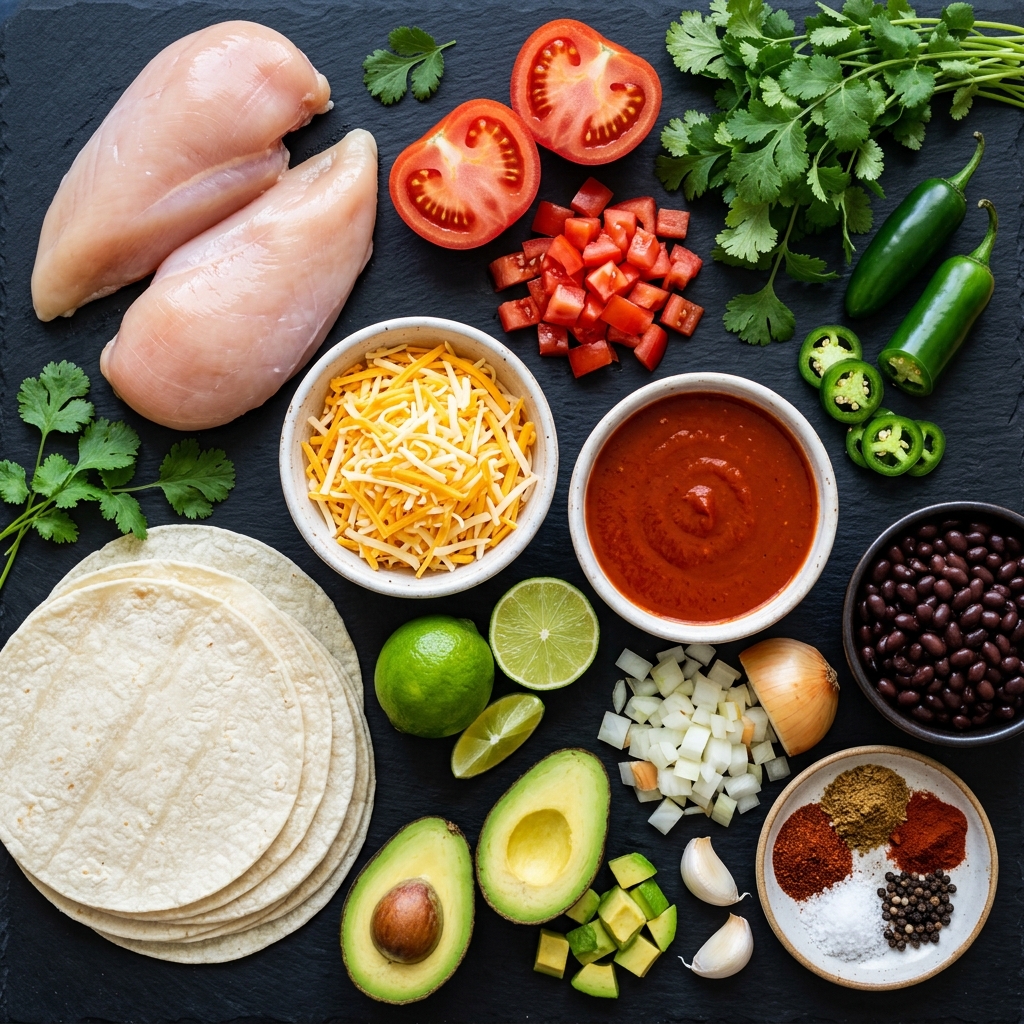 Homemade Chicken Enchiladas with Melted Cheese Ingredients