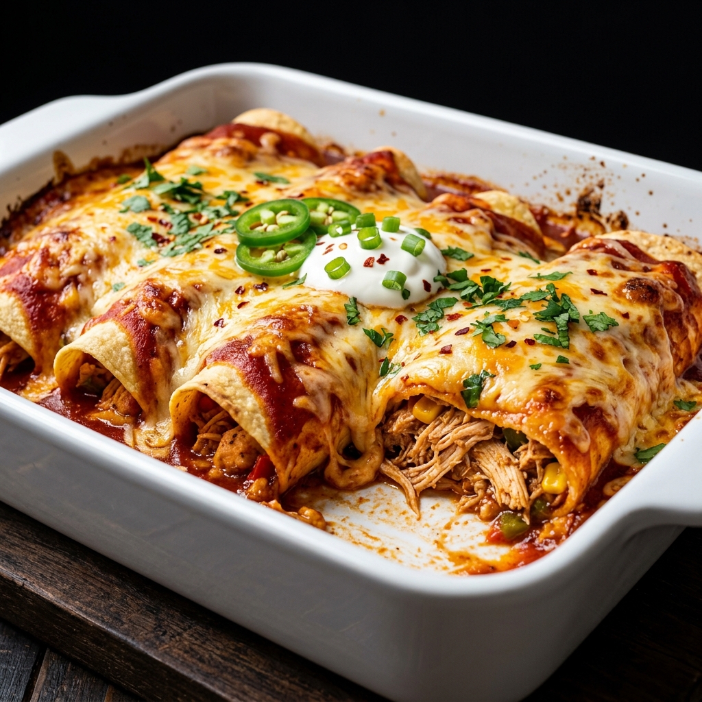 Homemade Chicken Enchiladas with Melted Cheese