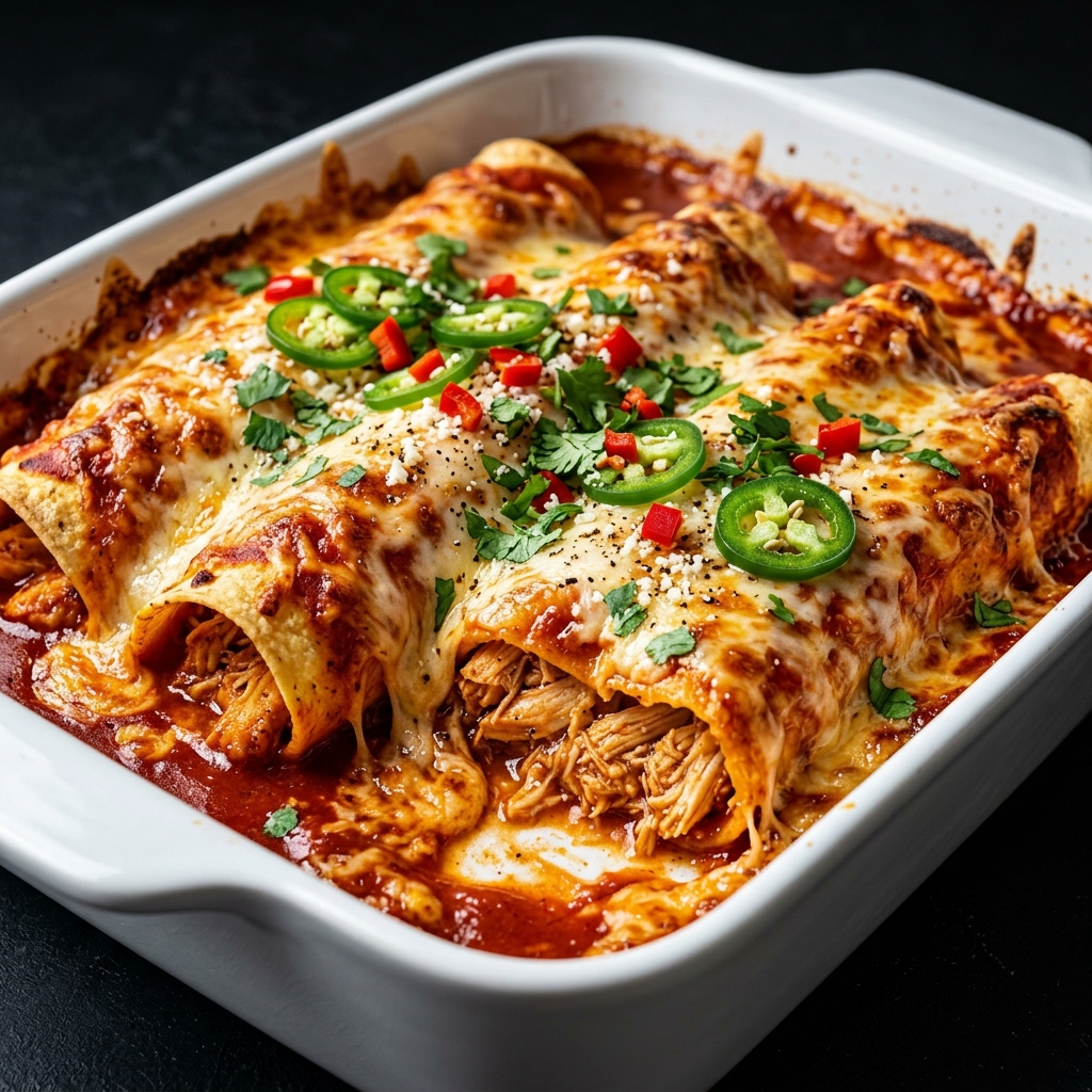 Homemade Chicken Enchiladas with Melted Cheese