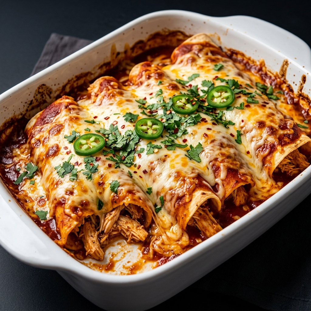 Homemade Chicken Enchiladas with Melted Cheese