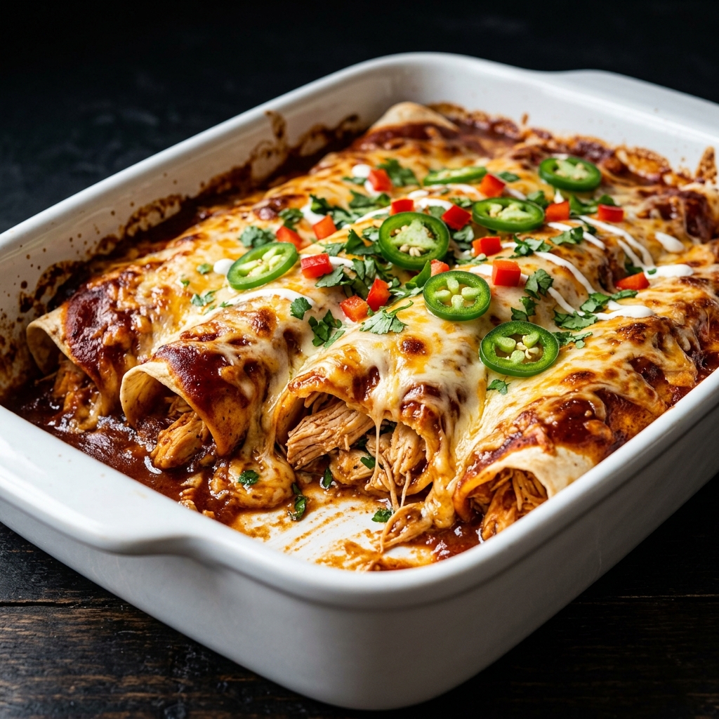 Homemade Chicken Enchiladas with Melted Cheese