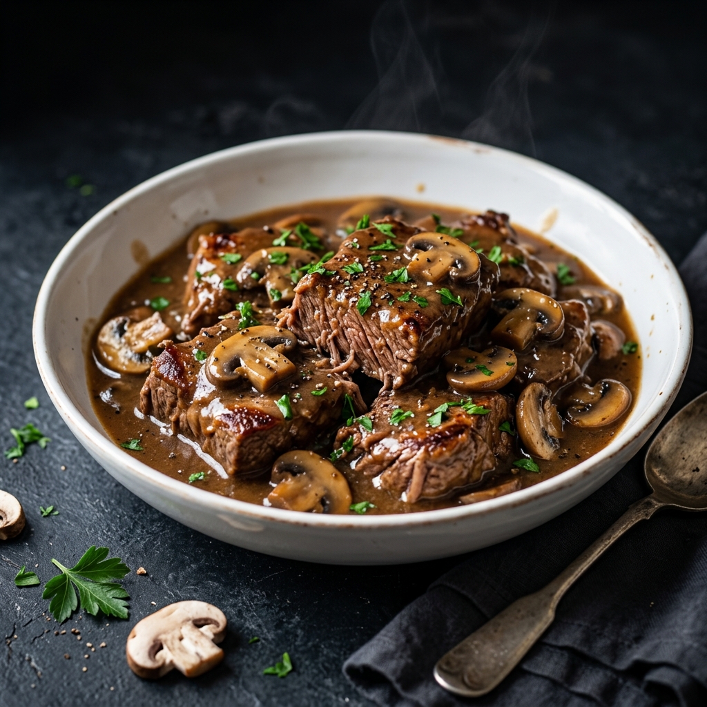 Crock Pot Cube Steak with Rich Mushroom Gravy