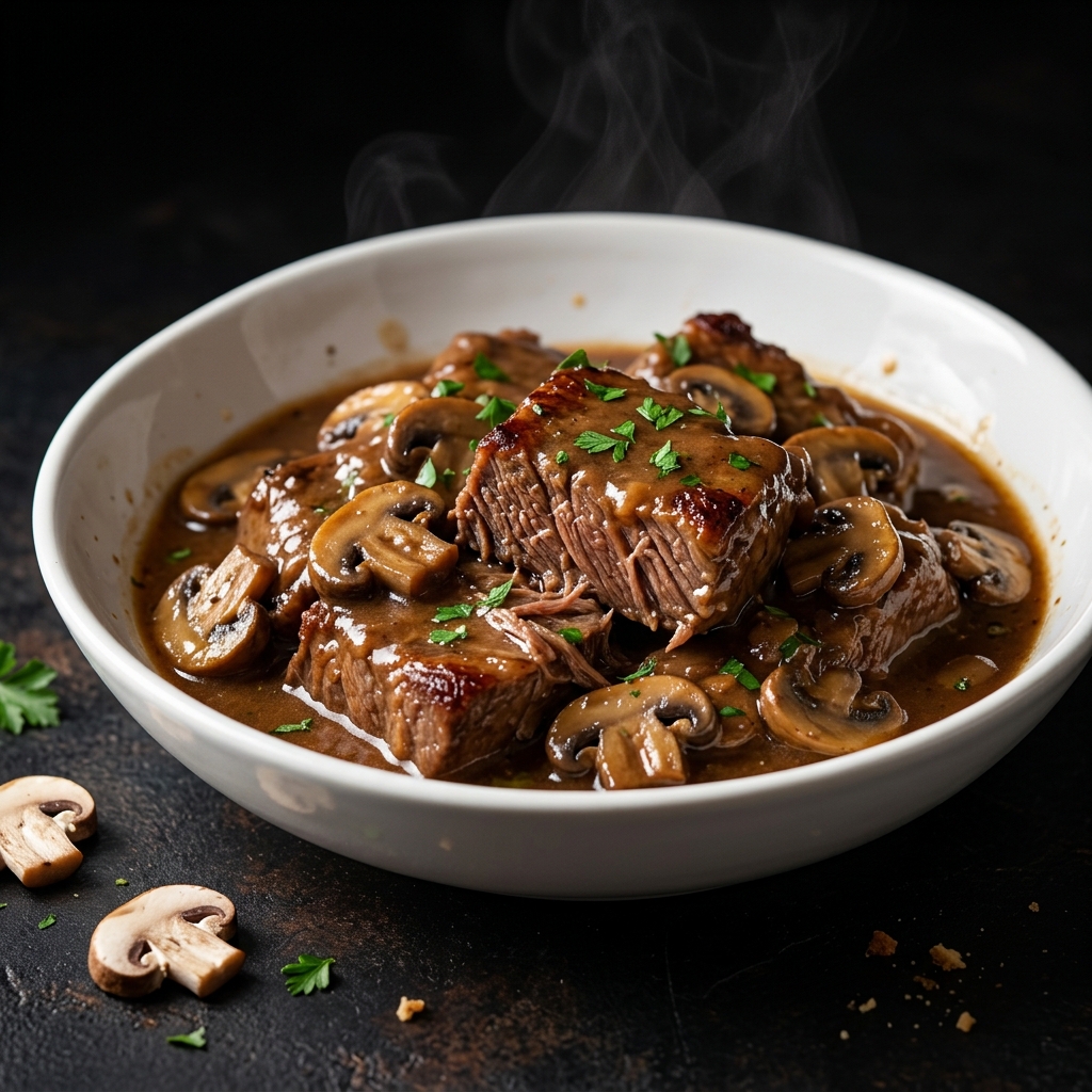 Crock Pot Cube Steak with Rich Mushroom Gravy